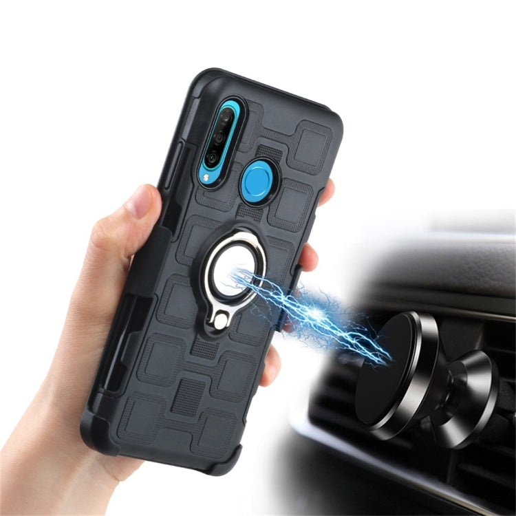 For Huawei P30 Lite 3 In 1 Cube PC + TPU Protective Case with 360 Degrees Rotate Silver Ring Holder