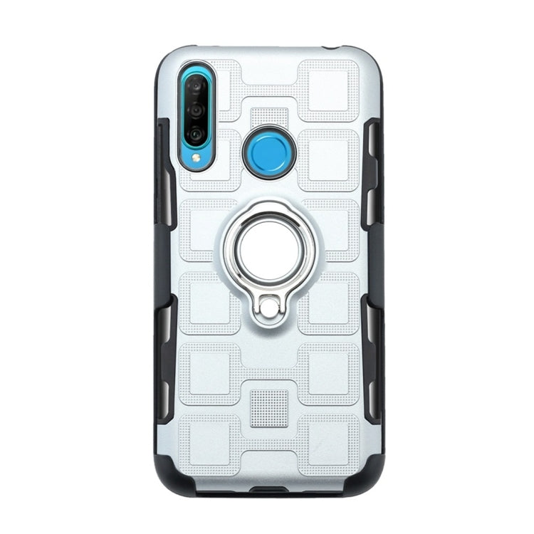 For Huawei P30 Lite 3 In 1 Cube PC + TPU Protective Case with 360 Degrees Rotate Silver Ring Holder