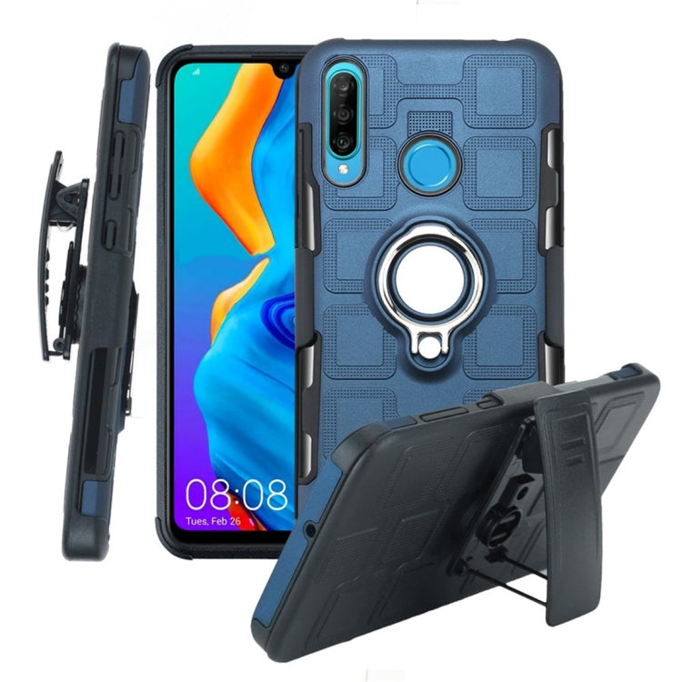 For Huawei P30 Lite 3 In 1 Cube PC + TPU Protective Case with 360 Degrees Rotate Silver Ring Holder