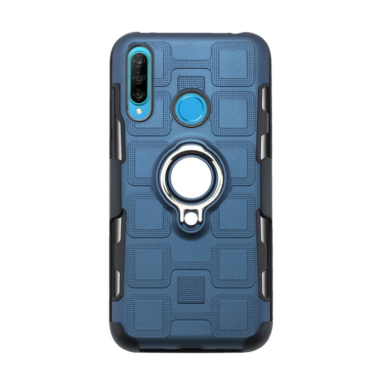 For Huawei P30 Lite 3 In 1 Cube PC + TPU Protective Case with 360 Degrees Rotate Silver Ring Holder