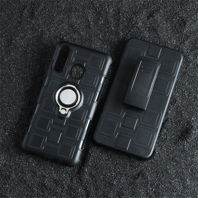 For Huawei P30 Lite 3 In 1 Cube PC + TPU Protective Case with 360 Degrees Rotate Silver Ring Holder