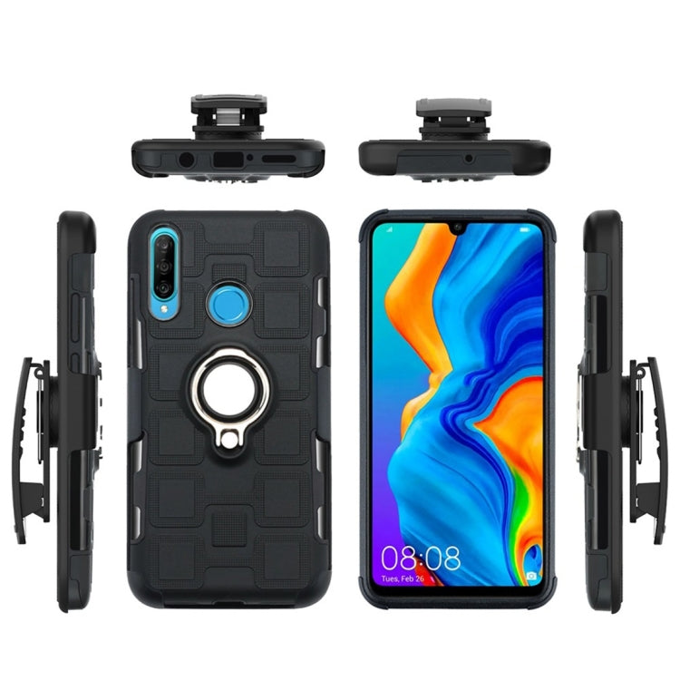 For Huawei P30 Lite 3 In 1 Cube PC + TPU Protective Case with 360 Degrees Rotate Silver Ring Holder