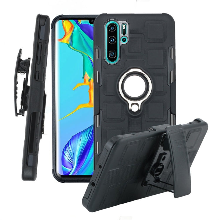 For Huawei P30 Pro 3 In 1 Cube PC + TPU Protective Case with 360 Degrees Rotate Silver Ring Holder