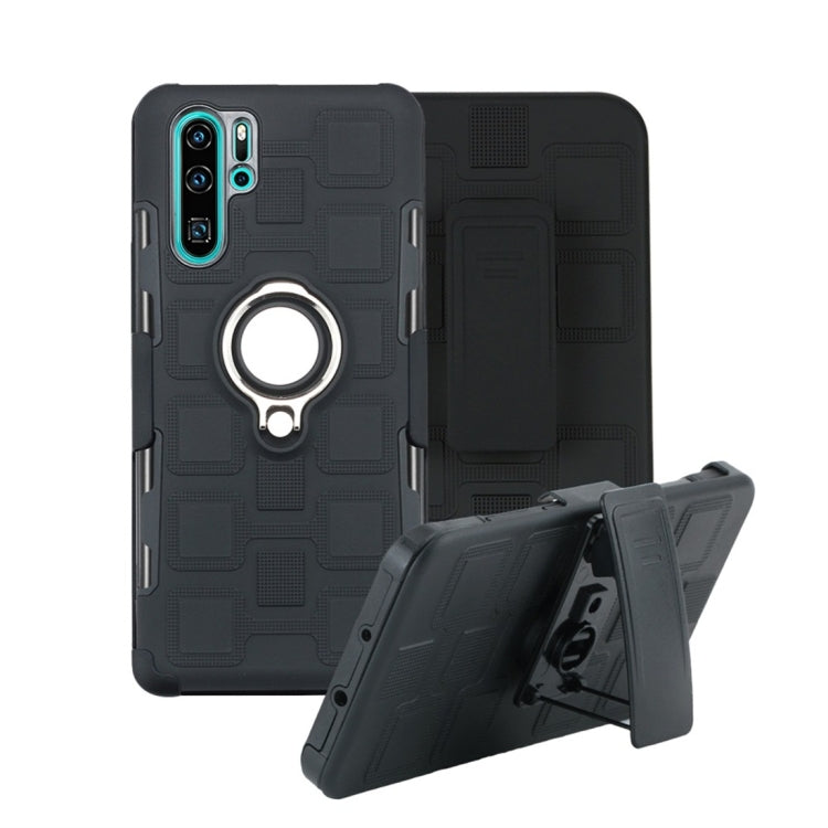 For Huawei P30 Pro 3 In 1 Cube PC + TPU Protective Case with 360 Degrees Rotate Silver Ring Holder