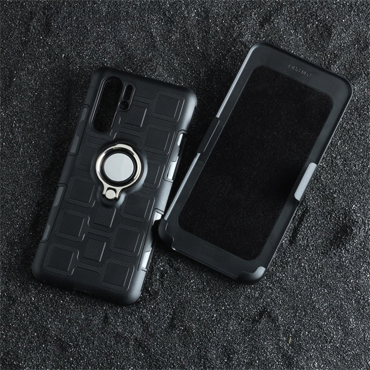 For Huawei P30 Pro 3 In 1 Cube PC + TPU Protective Case with 360 Degrees Rotate Silver Ring Holder
