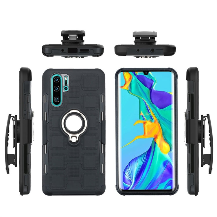 For Huawei P30 Pro 3 In 1 Cube PC + TPU Protective Case with 360 Degrees Rotate Silver Ring Holder