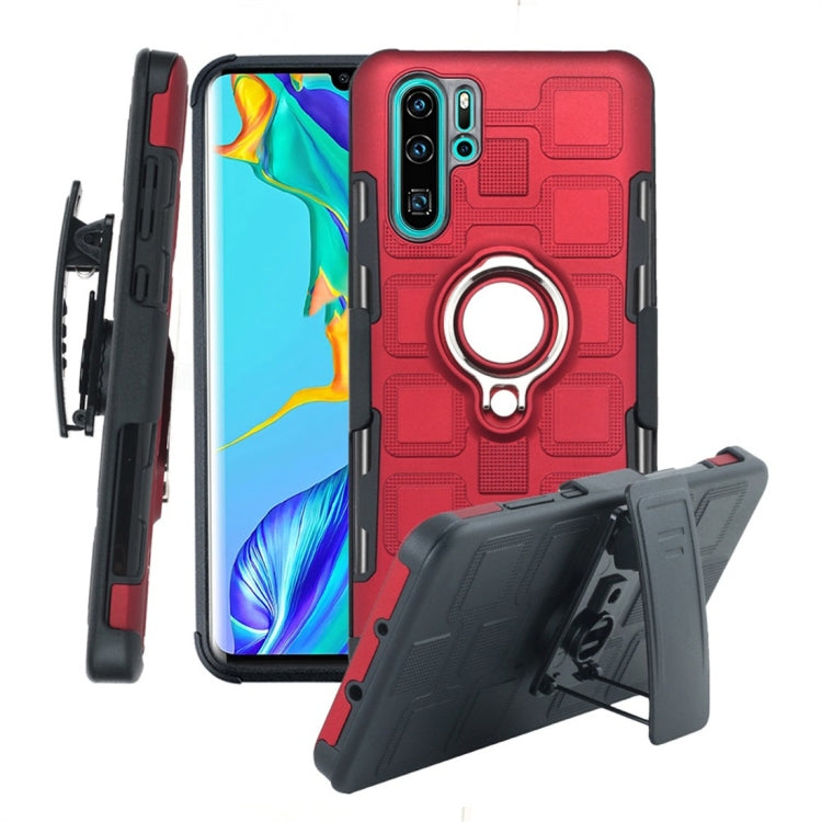For Huawei P30 Pro 3 In 1 Cube PC + TPU Protective Case with 360 Degrees Rotate Silver Ring Holder