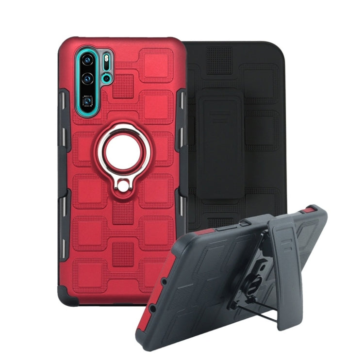 For Huawei P30 Pro 3 In 1 Cube PC + TPU Protective Case with 360 Degrees Rotate Silver Ring Holder