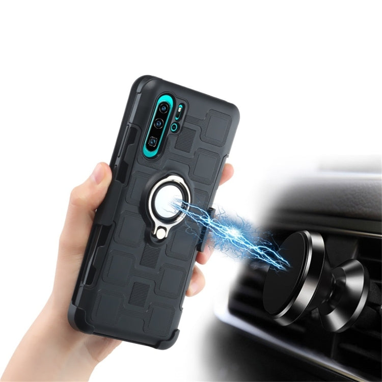 For Huawei P30 Pro 3 In 1 Cube PC + TPU Protective Case with 360 Degrees Rotate Silver Ring Holder