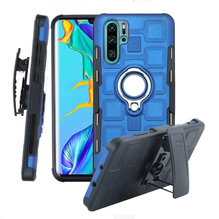 For Huawei P30 Pro 3 In 1 Cube PC + TPU Protective Case with 360 Degrees Rotate Silver Ring Holder
