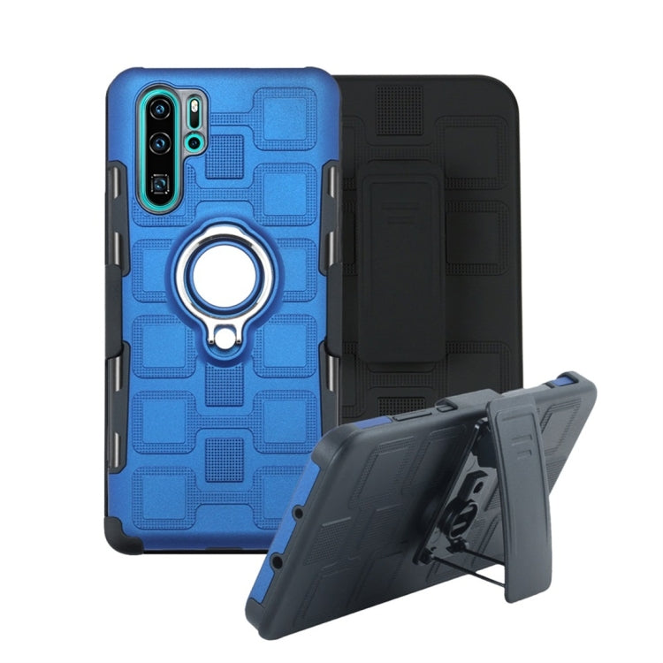 For Huawei P30 Pro 3 In 1 Cube PC + TPU Protective Case with 360 Degrees Rotate Silver Ring Holder