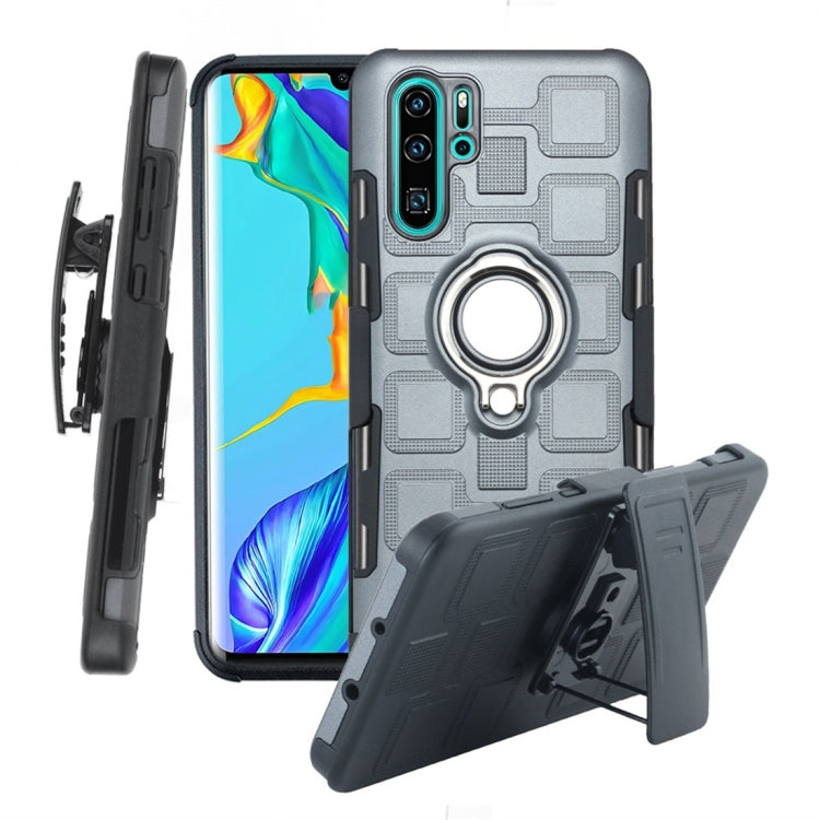For Huawei P30 Pro 3 In 1 Cube PC + TPU Protective Case with 360 Degrees Rotate Silver Ring Holder