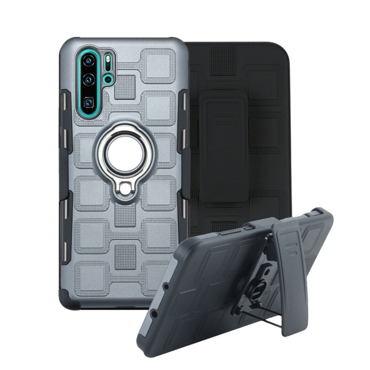 For Huawei P30 Pro 3 In 1 Cube PC + TPU Protective Case with 360 Degrees Rotate Silver Ring Holder
