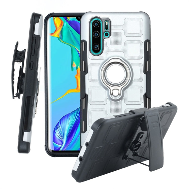 For Huawei P30 Pro 3 In 1 Cube PC + TPU Protective Case with 360 Degrees Rotate Silver Ring Holder