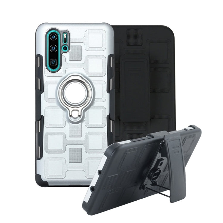 For Huawei P30 Pro 3 In 1 Cube PC + TPU Protective Case with 360 Degrees Rotate Silver Ring Holder