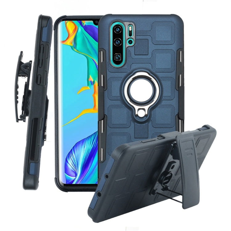For Huawei P30 Pro 3 In 1 Cube PC + TPU Protective Case with 360 Degrees Rotate Silver Ring Holder