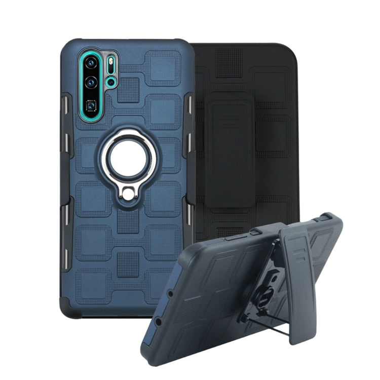 For Huawei P30 Pro 3 In 1 Cube PC + TPU Protective Case with 360 Degrees Rotate Silver Ring Holder