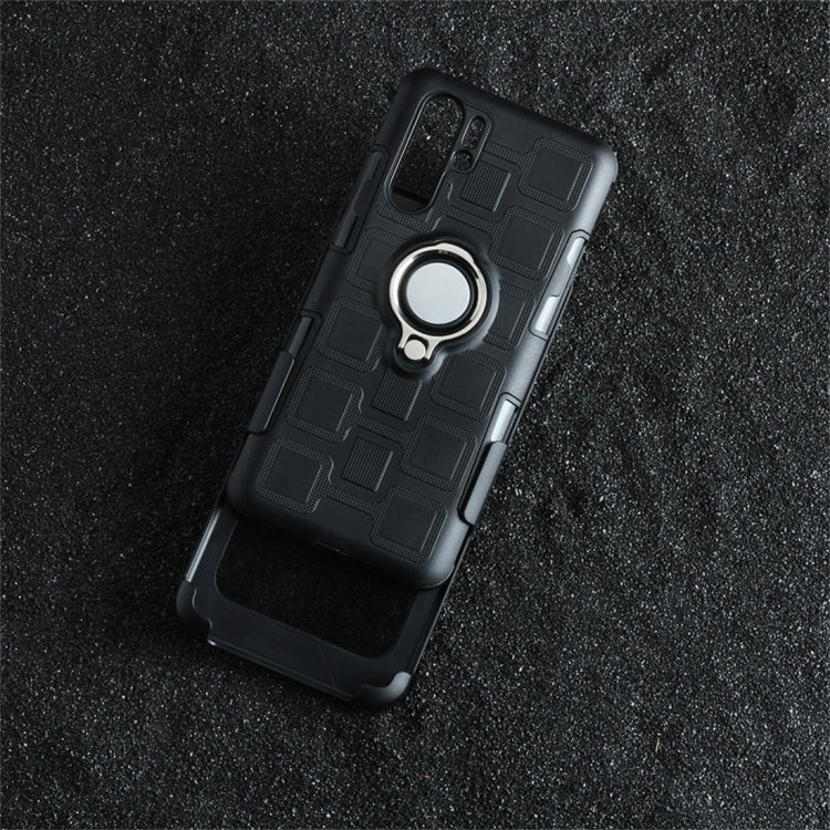 For Huawei P30 Pro 3 In 1 Cube PC + TPU Protective Case with 360 Degrees Rotate Silver Ring Holder