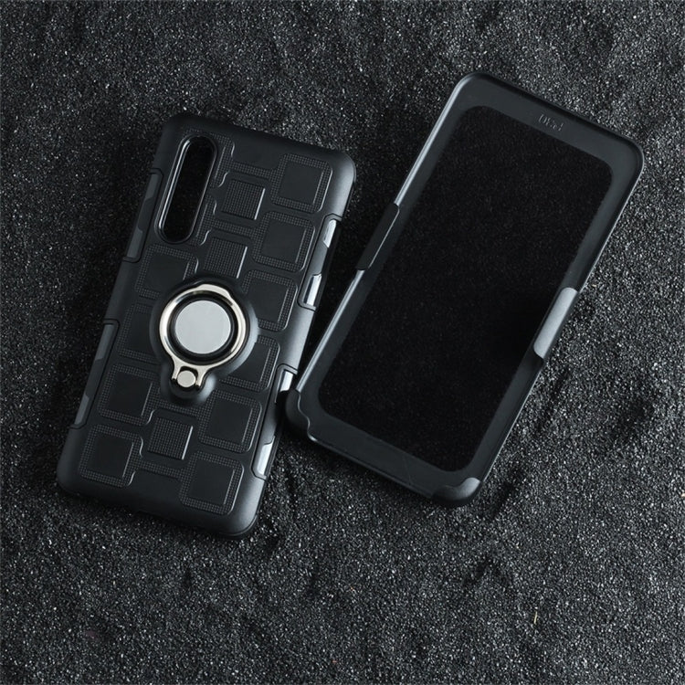 For Huawei P30 3 In 1 Cube PC + TPU Protective Case with 360 Degrees Rotate Silver Ring Holder