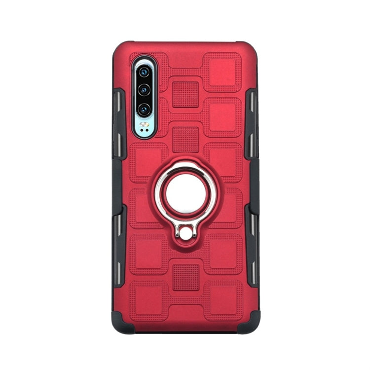 For Huawei P30 3 In 1 Cube PC + TPU Protective Case with 360 Degrees Rotate Silver Ring Holder
