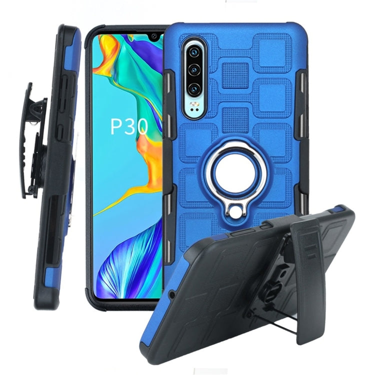 For Huawei P30 3 In 1 Cube PC + TPU Protective Case with 360 Degrees Rotate Silver Ring Holder