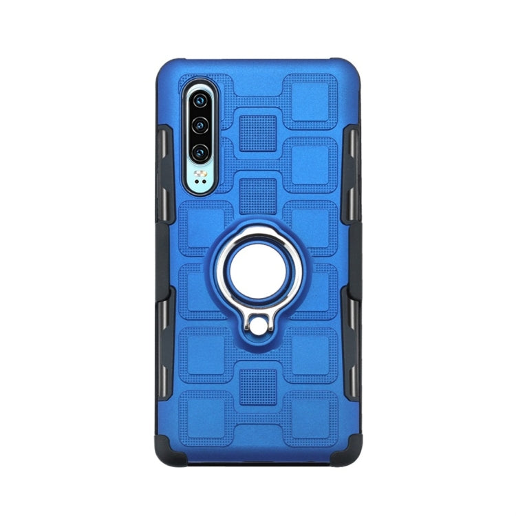 For Huawei P30 3 In 1 Cube PC + TPU Protective Case with 360 Degrees Rotate Silver Ring Holder