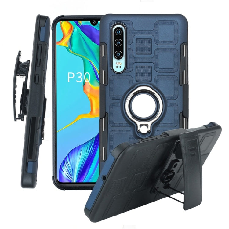 For Huawei P30 3 In 1 Cube PC + TPU Protective Case with 360 Degrees Rotate Silver Ring Holder