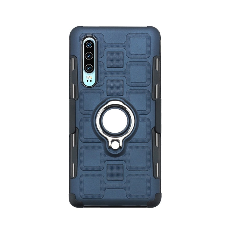 For Huawei P30 3 In 1 Cube PC + TPU Protective Case with 360 Degrees Rotate Silver Ring Holder