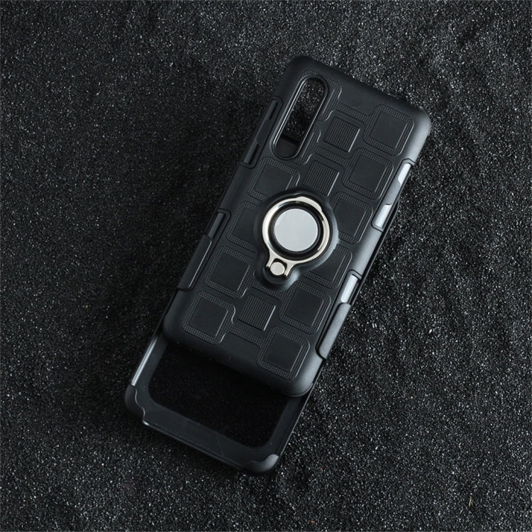 For Huawei P30 3 In 1 Cube PC + TPU Protective Case with 360 Degrees Rotate Silver Ring Holder