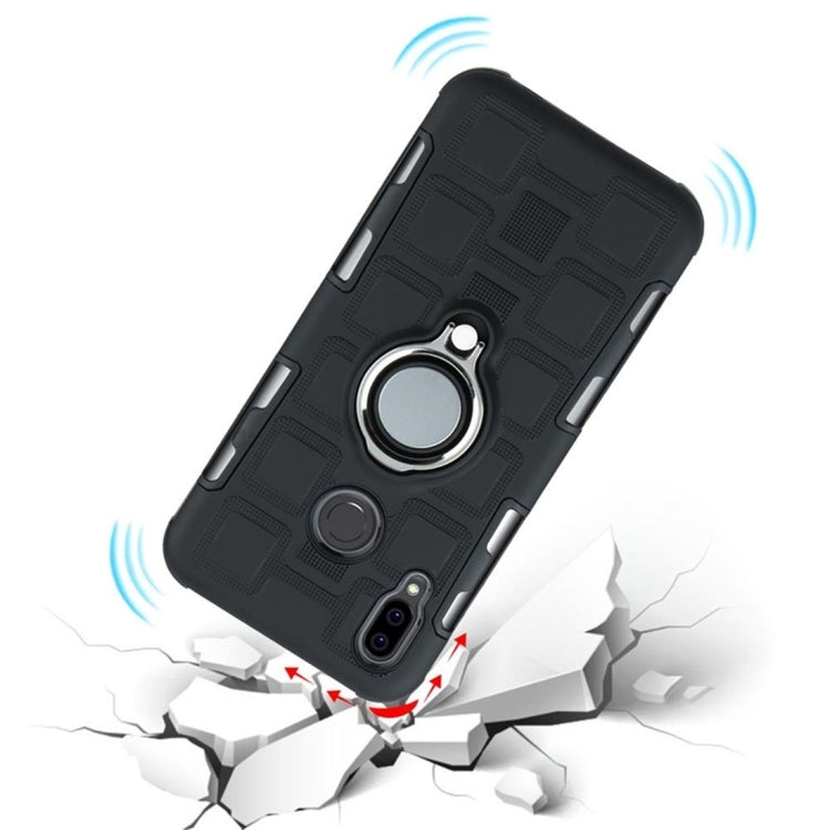 For Huawei P Smart (2019) 3 In 1 Cube PC + TPU Protective Case with 360 Degrees Rotate Silver Ring Holder