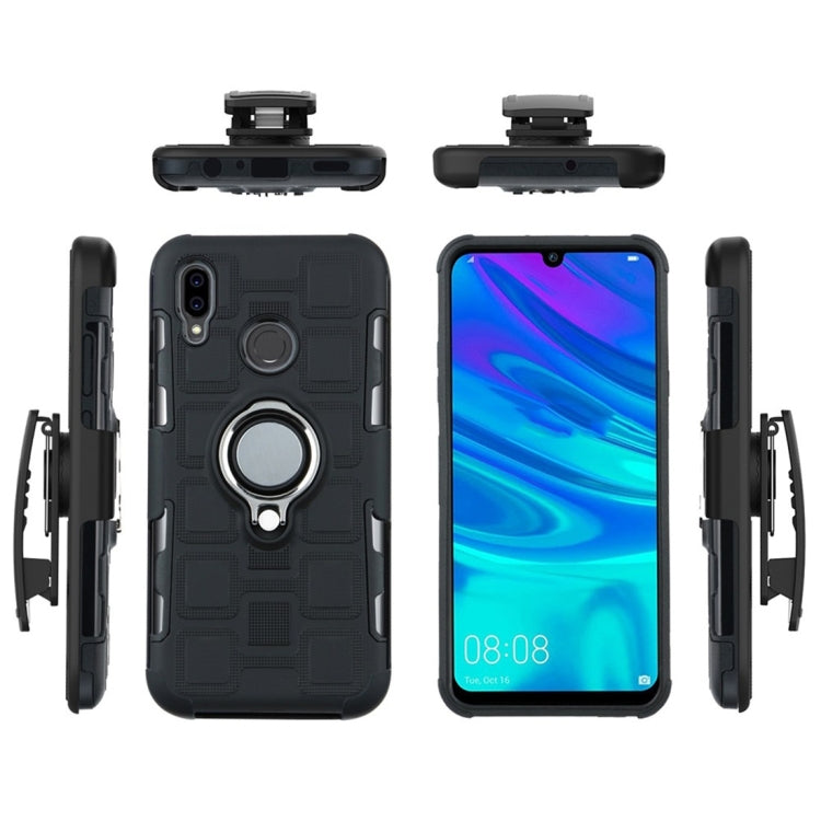 For Huawei P Smart (2019) 3 In 1 Cube PC + TPU Protective Case with 360 Degrees Rotate Silver Ring Holder