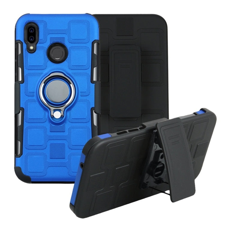 For Huawei P Smart (2019) 3 In 1 Cube PC + TPU Protective Case with 360 Degrees Rotate Silver Ring Holder