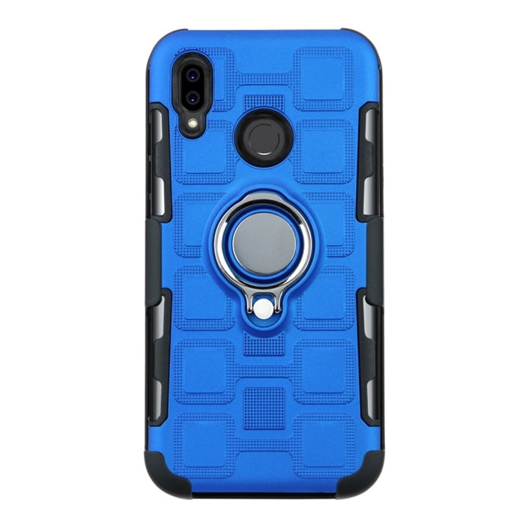 For Huawei P Smart (2019) 3 In 1 Cube PC + TPU Protective Case with 360 Degrees Rotate Silver Ring Holder