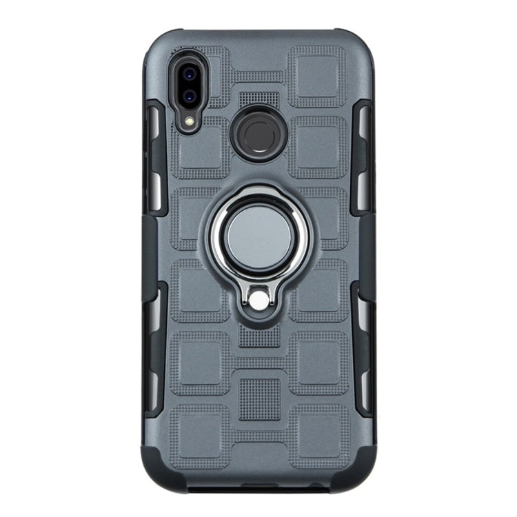 For Huawei P Smart (2019) 3 In 1 Cube PC + TPU Protective Case with 360 Degrees Rotate Silver Ring Holder