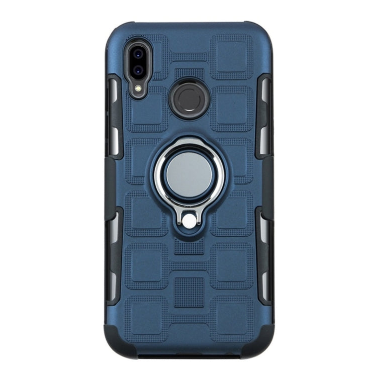 For Huawei P Smart (2019) 3 In 1 Cube PC + TPU Protective Case with 360 Degrees Rotate Silver Ring Holder