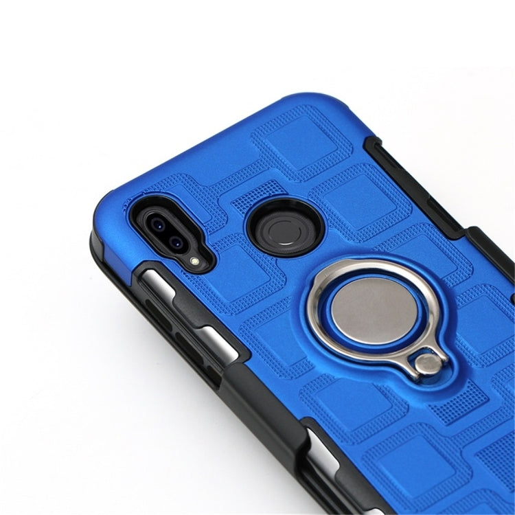 For Huawei P Smart (2019) 3 In 1 Cube PC + TPU Protective Case with 360 Degrees Rotate Silver Ring Holder