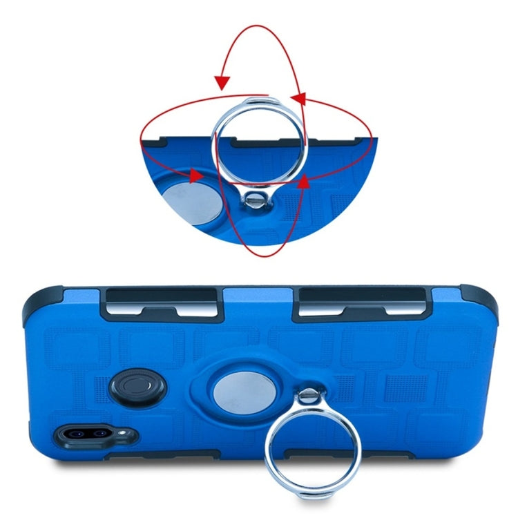 For Huawei P Smart (2019) 3 In 1 Cube PC + TPU Protective Case with 360 Degrees Rotate Silver Ring Holder