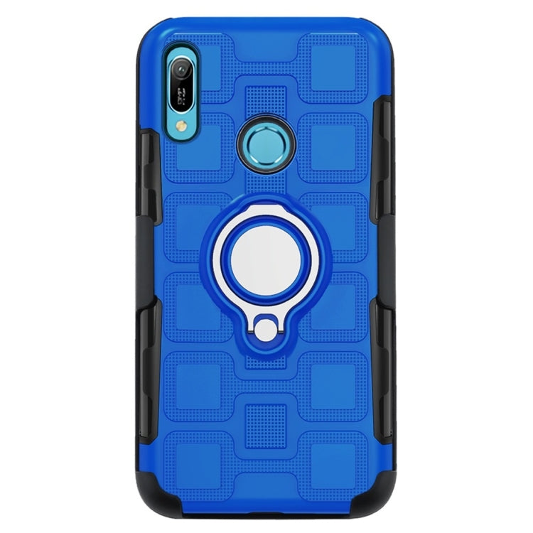 For Huawei Y6 (2019) 3 In 1 Cube PC + TPU Protective Case with 360 Degrees Rotate Silver Ring Holder