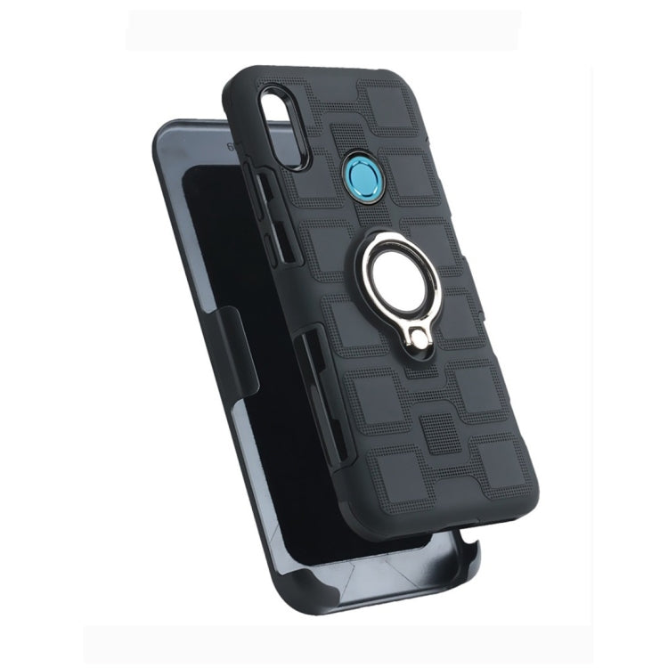For Huawei Y6 (2019) 3 In 1 Cube PC + TPU Protective Case with 360 Degrees Rotate Silver Ring Holder