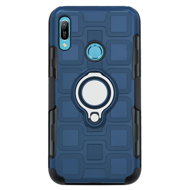 For Huawei Y6 (2019) 3 In 1 Cube PC + TPU Protective Case with 360 Degrees Rotate Silver Ring Holder