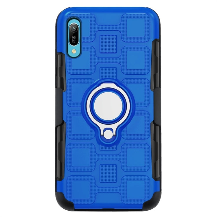 For Huawei Y6 Pro (2019) 3 In 1 Cube PC + TPU Protective Case with 360 Degrees Rotate Silver Ring Holder