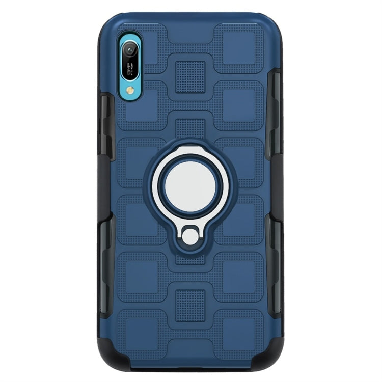 For Huawei Y6 Pro (2019) 3 In 1 Cube PC + TPU Protective Case with 360 Degrees Rotate Silver Ring Holder