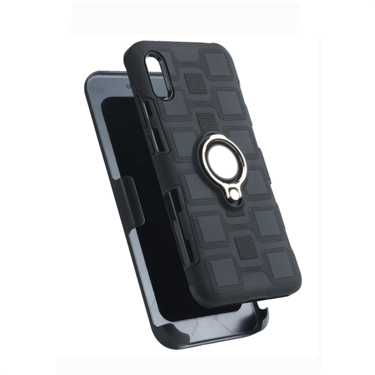 For Huawei Y6 Pro (2019) 3 In 1 Cube PC + TPU Protective Case with 360 Degrees Rotate Silver Ring Holder