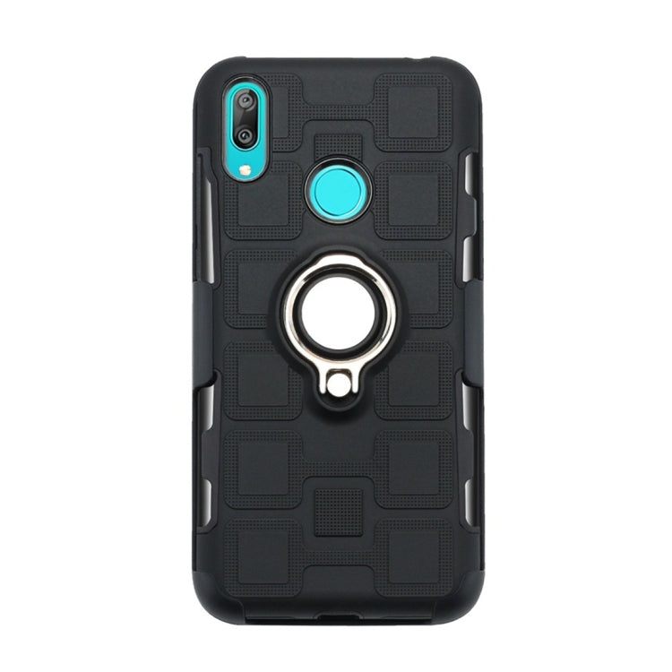 For Huawei Y7 (2019) 3 In 1 Cube PC + TPU Protective Case with 360 Degrees Rotate Silver Ring Holder