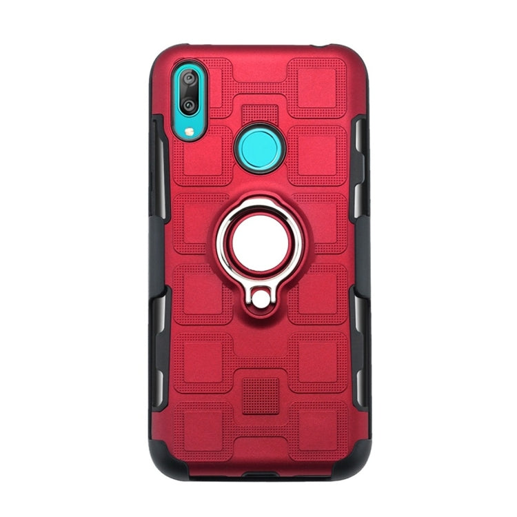 For Huawei Y7 (2019) 3 In 1 Cube PC + TPU Protective Case with 360 Degrees Rotate Silver Ring Holder