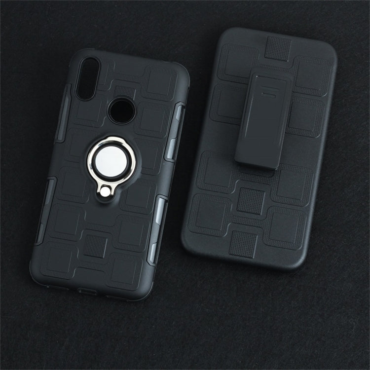 For Huawei Y7 (2019) 3 In 1 Cube PC + TPU Protective Case with 360 Degrees Rotate Silver Ring Holder