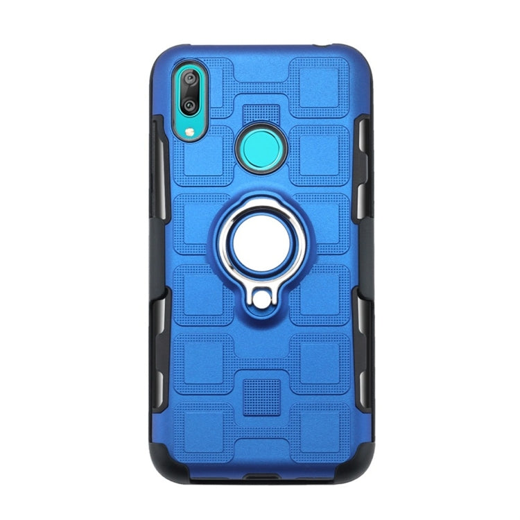 For Huawei Y7 (2019) 3 In 1 Cube PC + TPU Protective Case with 360 Degrees Rotate Silver Ring Holder