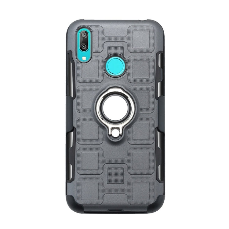 For Huawei Y7 (2019) 3 In 1 Cube PC + TPU Protective Case with 360 Degrees Rotate Silver Ring Holder