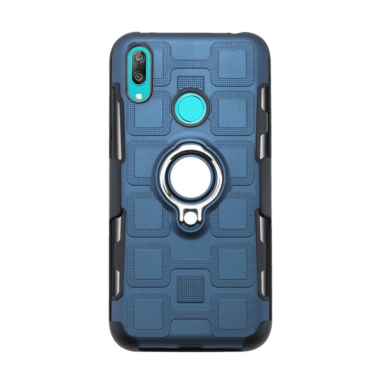 For Huawei Y7 (2019) 3 In 1 Cube PC + TPU Protective Case with 360 Degrees Rotate Silver Ring Holder