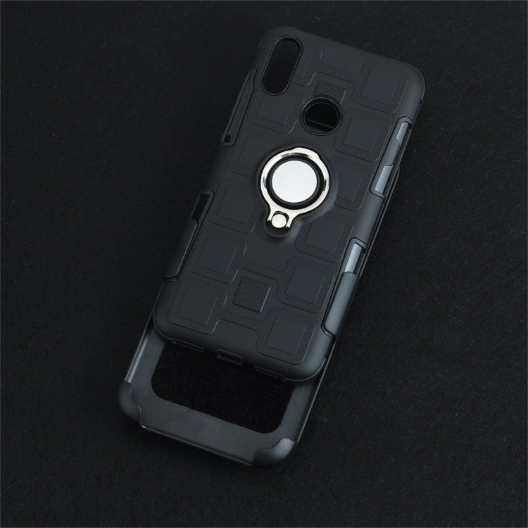 For Huawei Y7 (2019) 3 In 1 Cube PC + TPU Protective Case with 360 Degrees Rotate Silver Ring Holder